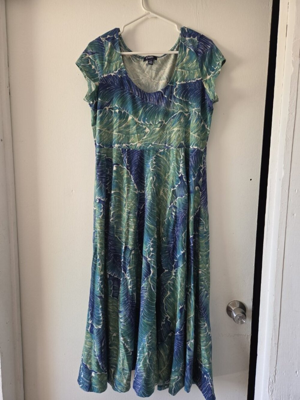 Womens Chaps Florida Hawaii Summer Palm Leaf Knit T shirt Dress XL Blue Green